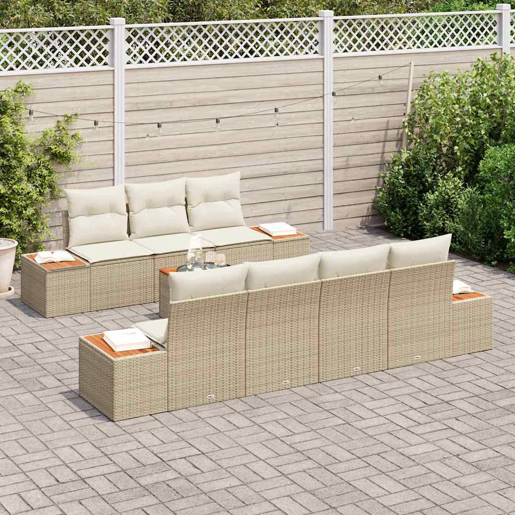 Havesofa Sæt 8 stk. Beige Poly rattan