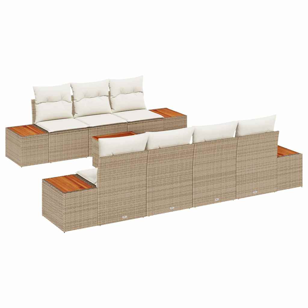 Havesofa Sæt 8 stk. Beige Poly rattan