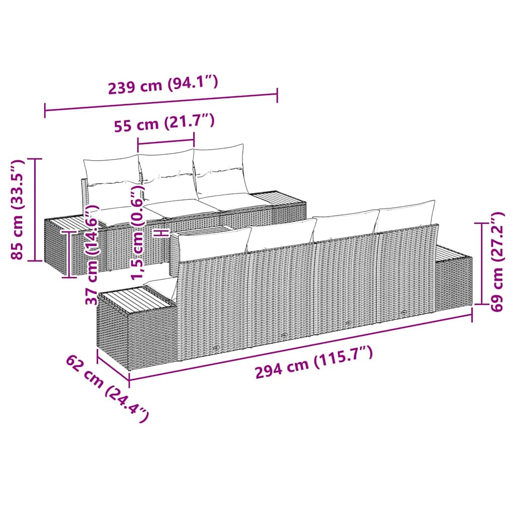 Havesofa Sæt 8 stk. Beige Poly rattan