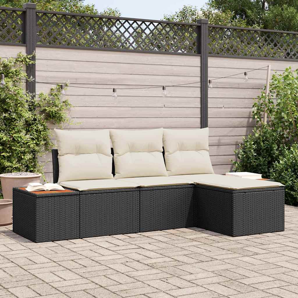 Havesofa Sæt 4 stk. Sort polyrattan