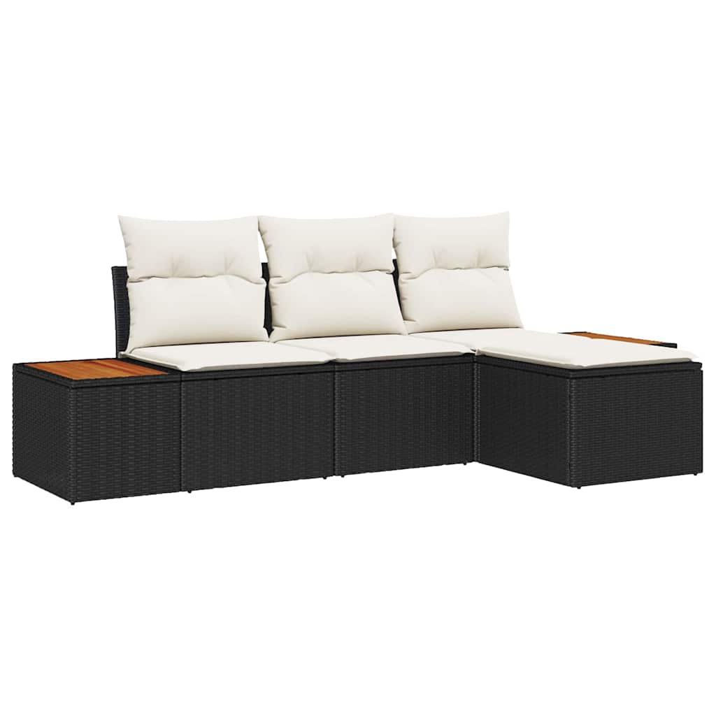 Havesofa Sæt 4 stk. Sort polyrattan