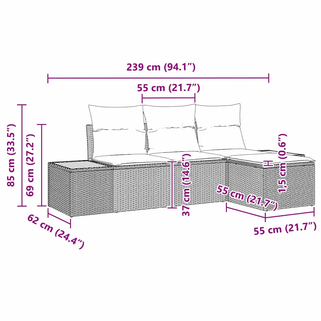 Havesofa Sæt 4 stk. Beige polyrattan
