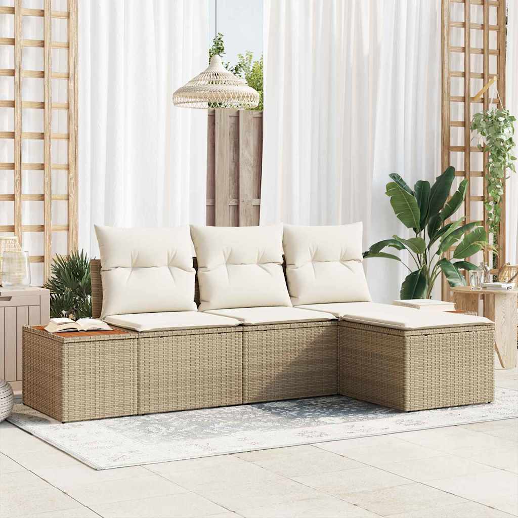 Havesofa Sæt 4 stk. Beige polyrattan