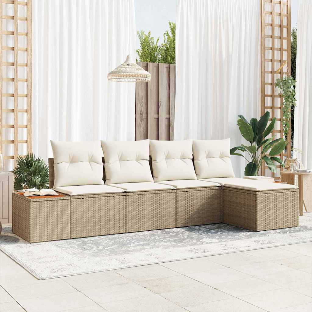Havesofa Sæt 5 stk. Beige Poly rattan