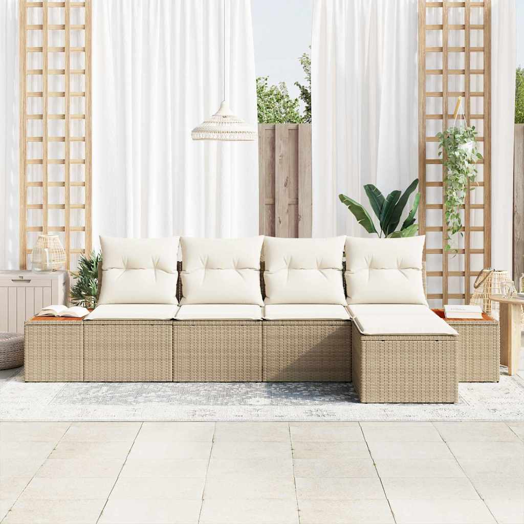 Havesofa Sæt 5 stk. Beige Poly rattan
