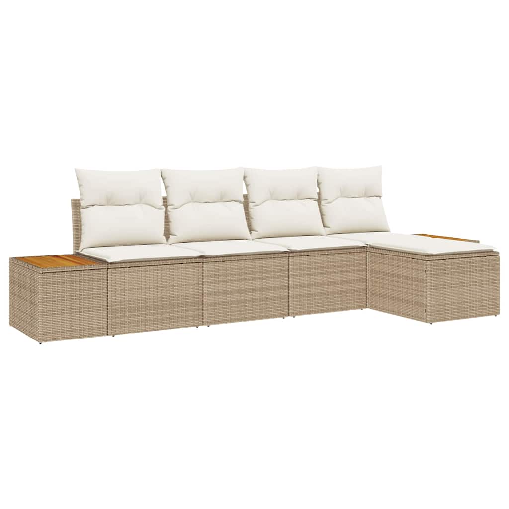 Havesofa Sæt 5 stk. Beige Poly rattan