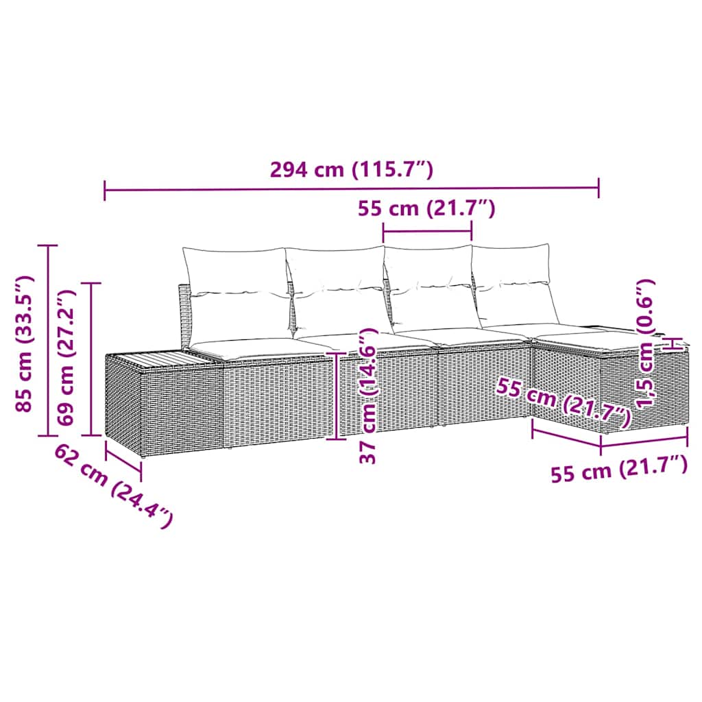Havesofa Sæt 5 stk. Beige Poly rattan