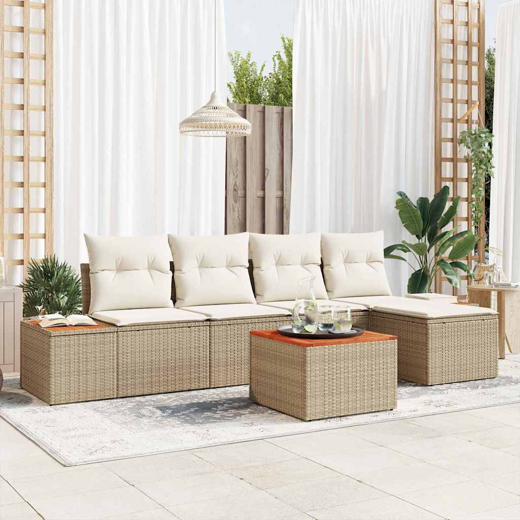 Havesofa Sæt 6 stk. Beige Poly rattan