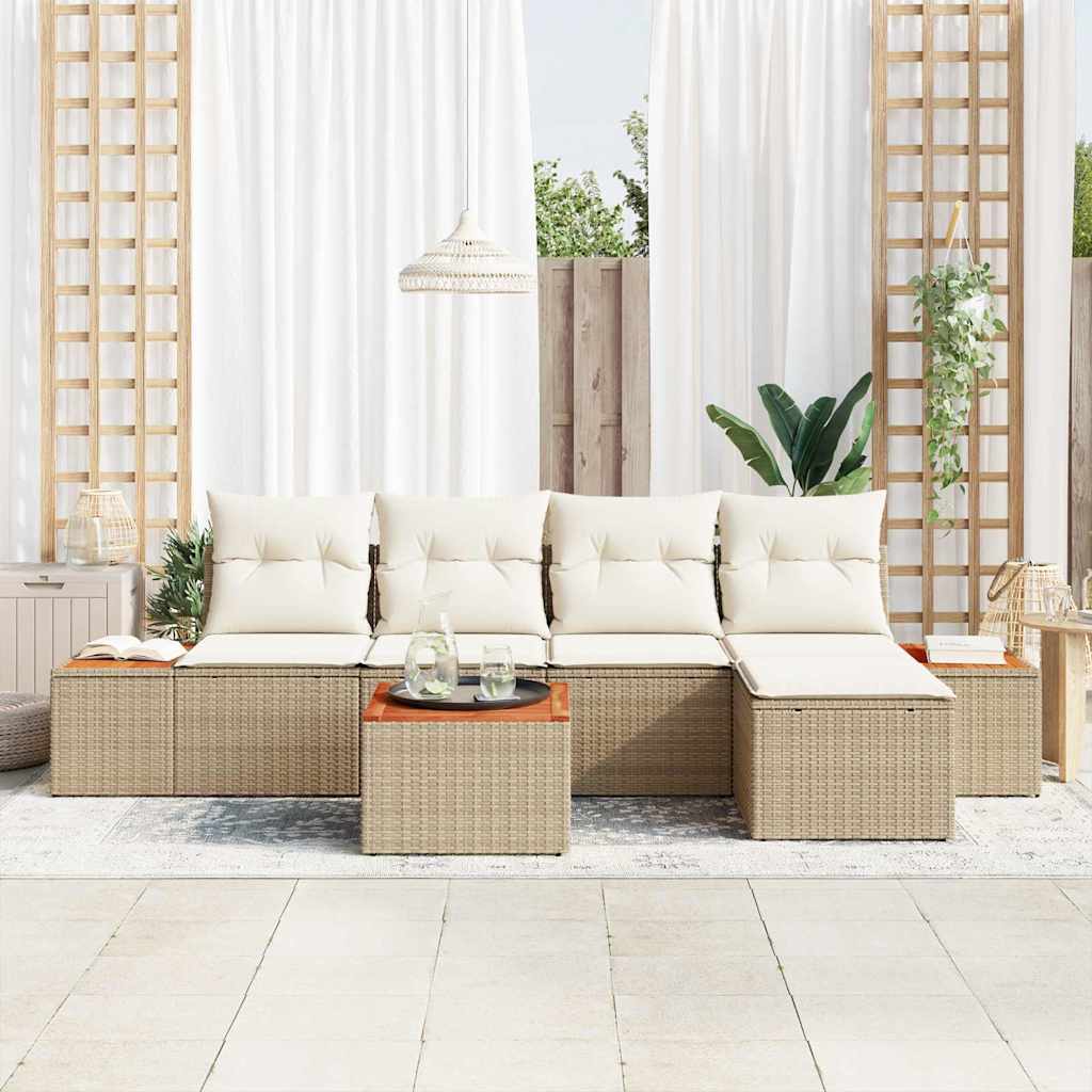 Havesofa Sæt 6 stk. Beige Poly rattan