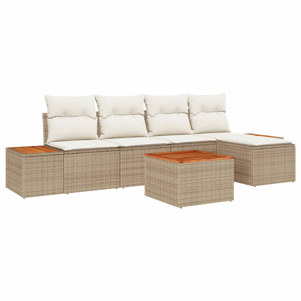 Havesofa Sæt 6 stk. Beige Poly rattan