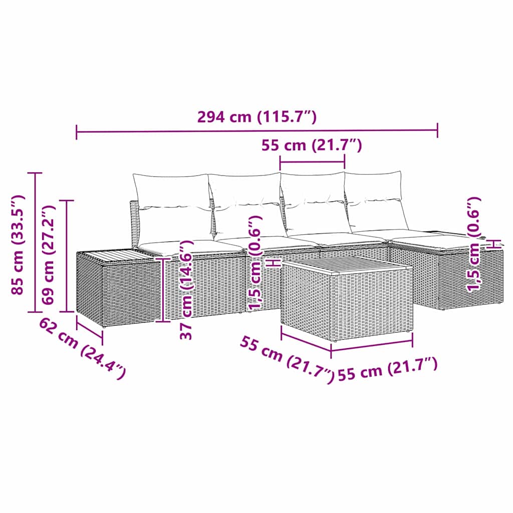 Havesofa Sæt 6 stk. Beige Poly rattan