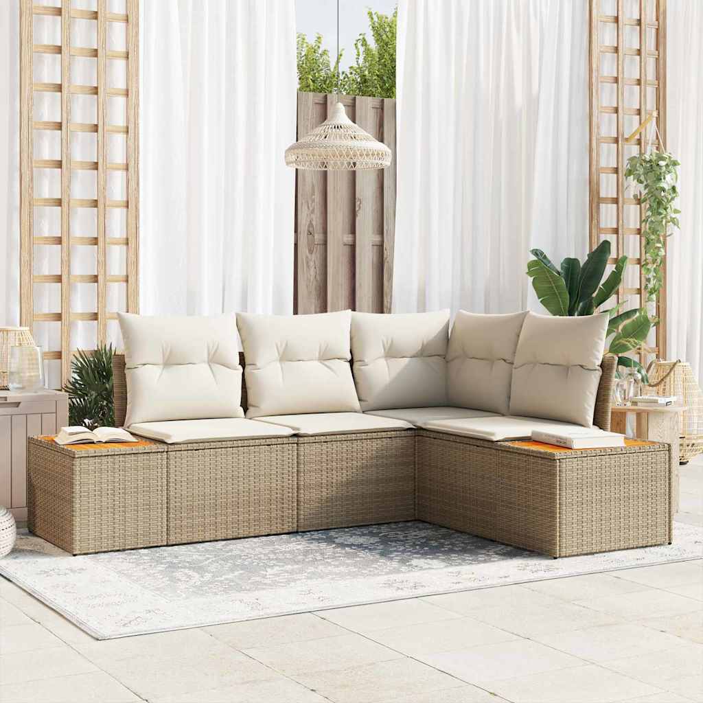 Havesofa Sæt 5 stk. Beige Poly rattan