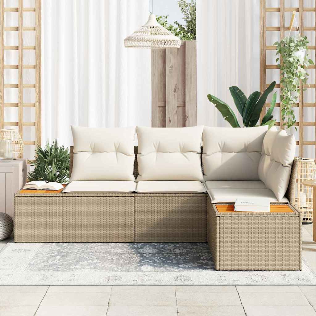 Havesofa Sæt 5 stk. Beige Poly rattan
