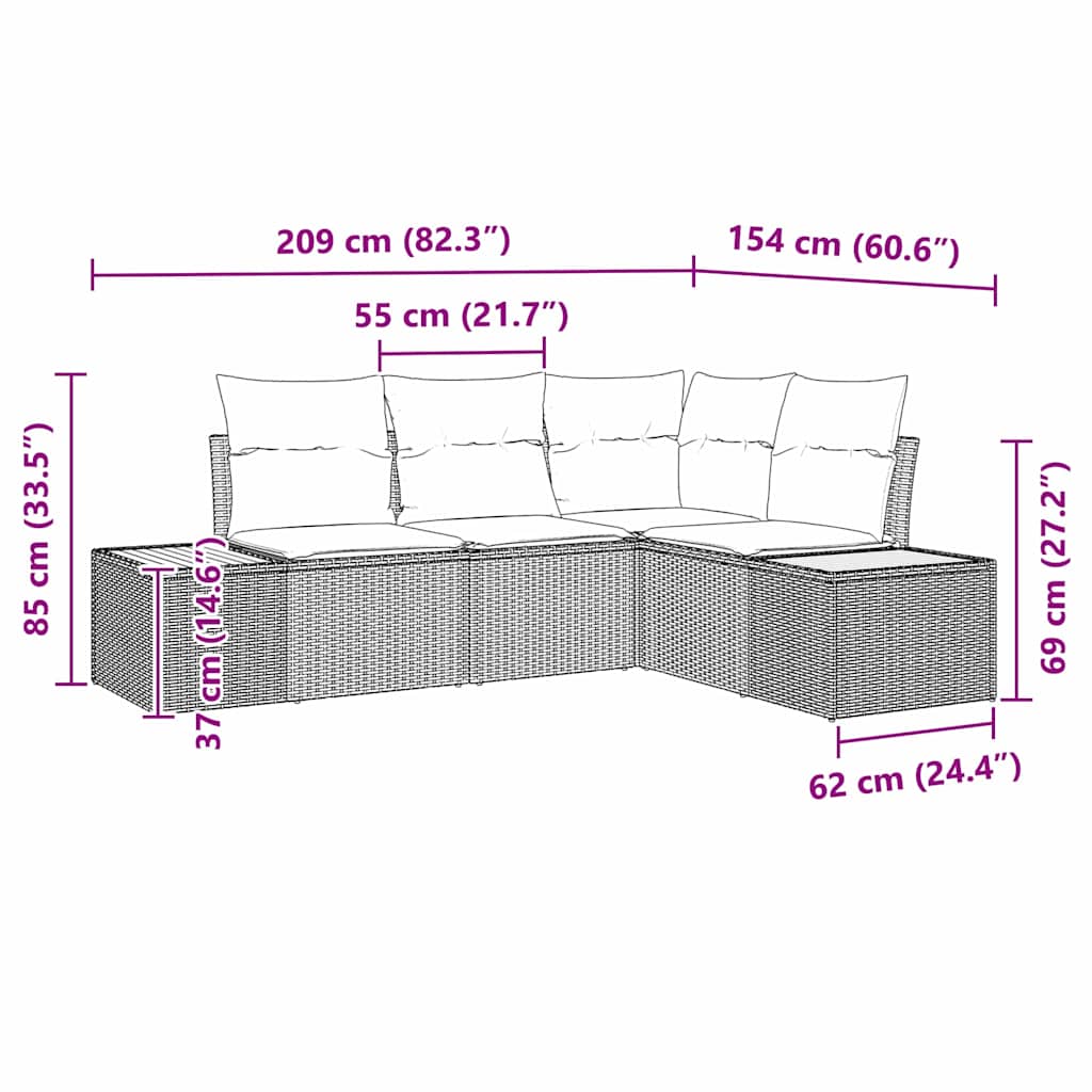 Havesofa Sæt 5 stk. Beige Poly rattan
