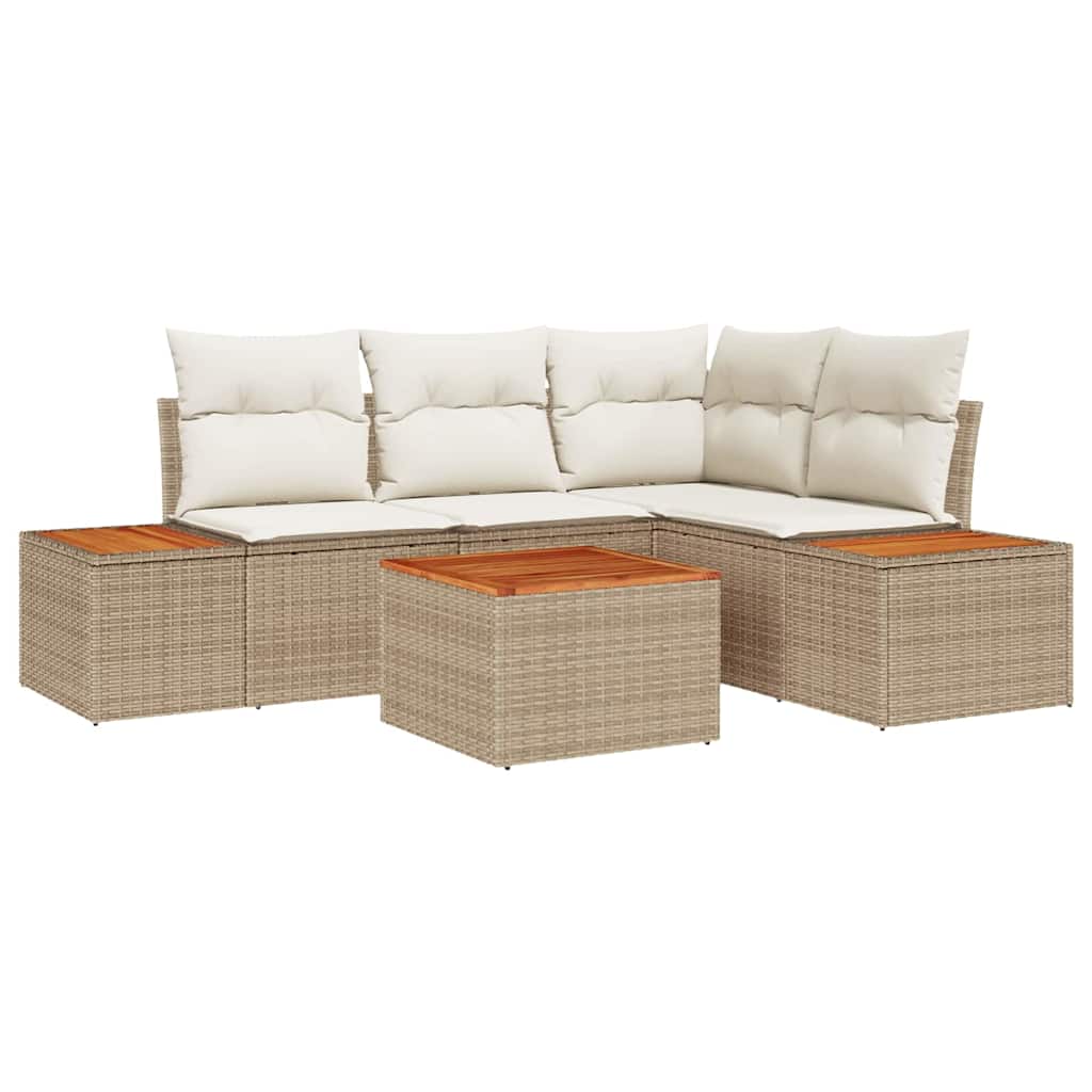 Havesofa Sæt 5 stk. Beige Poly rattan