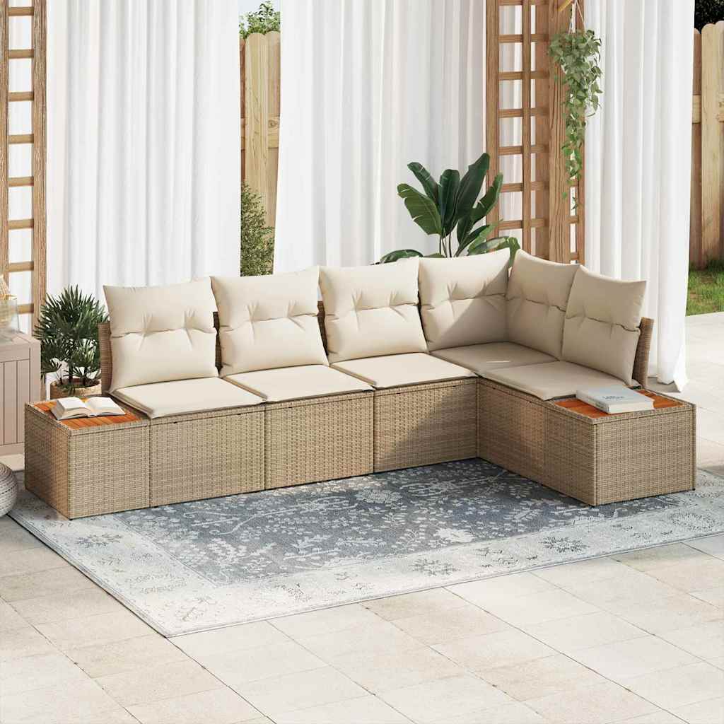Havesofa Sæt 5 stk. Beige Poly rattan