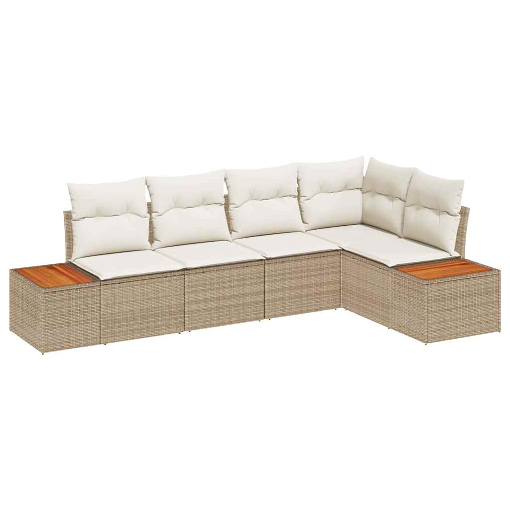 Havesofa Sæt 5 stk. Beige Poly rattan