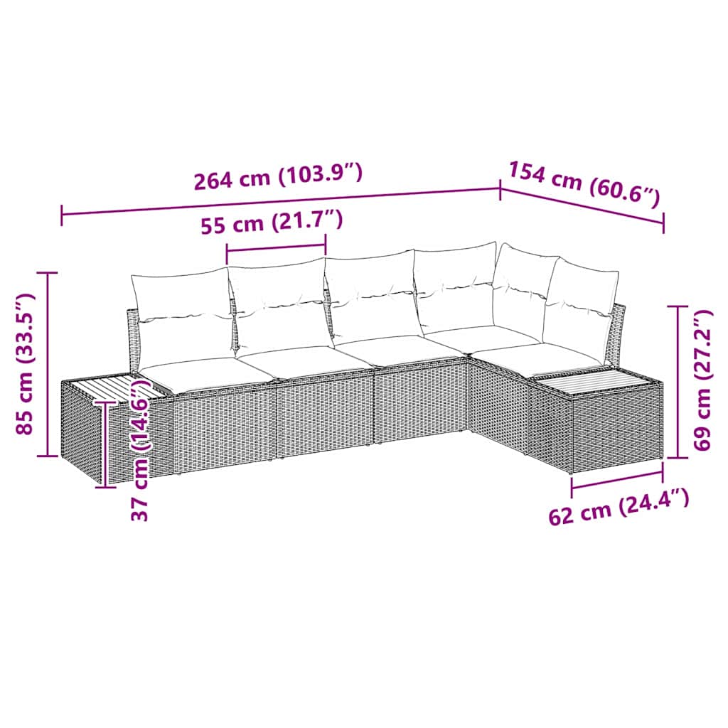 Havesofa Sæt 5 stk. Beige Poly rattan