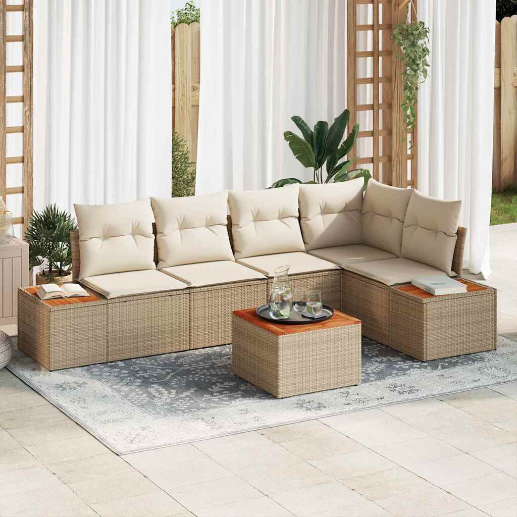 Havesofa Sæt 6 stk. Beige Poly rattan