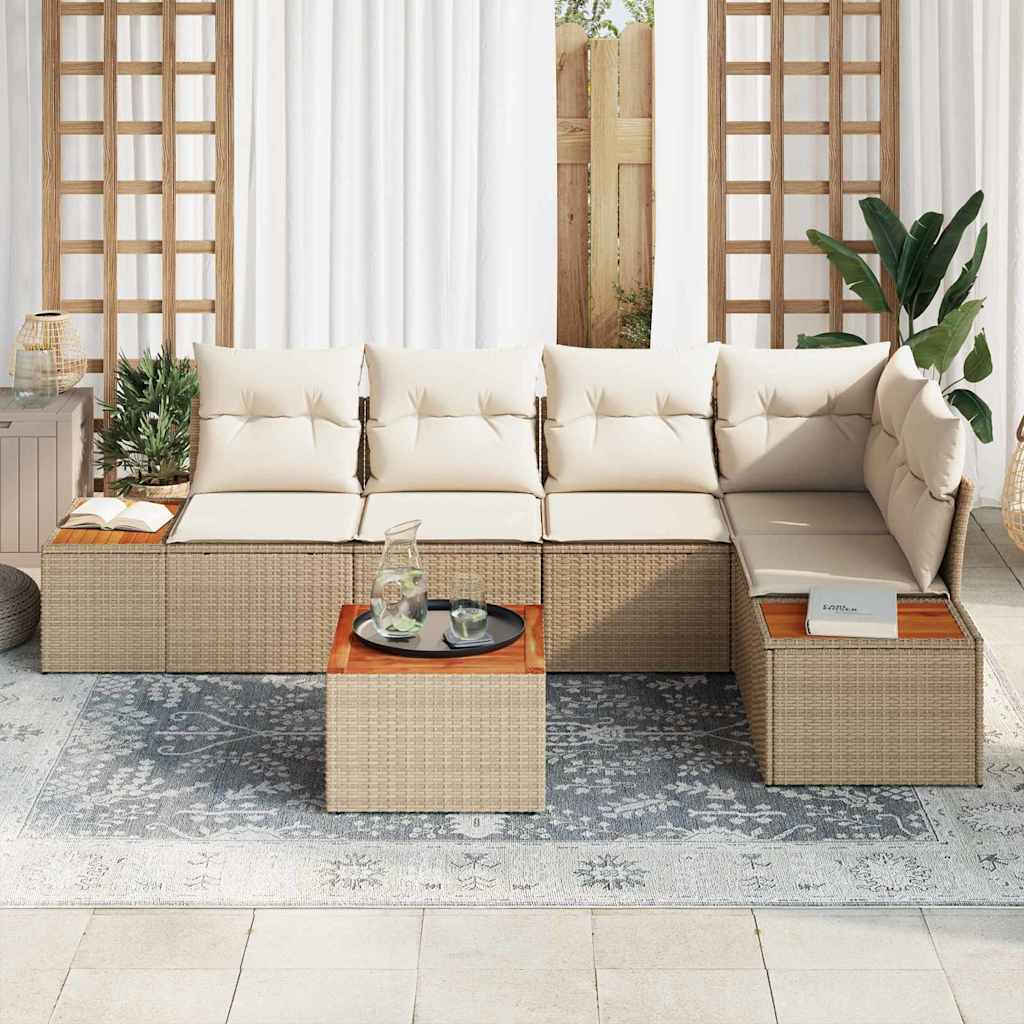 Havesofa Sæt 6 stk. Beige Poly rattan