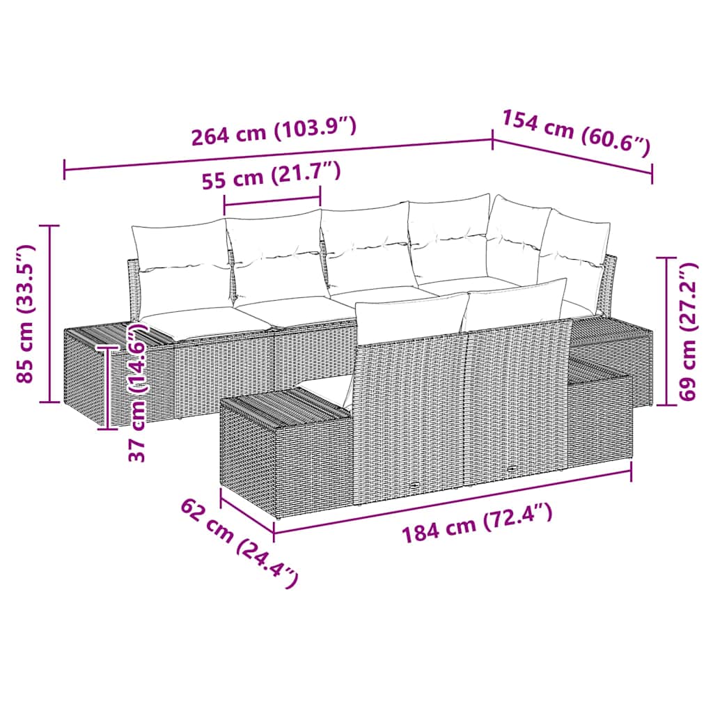 Havesofa Sæt 7 stk. Beige polyrattan