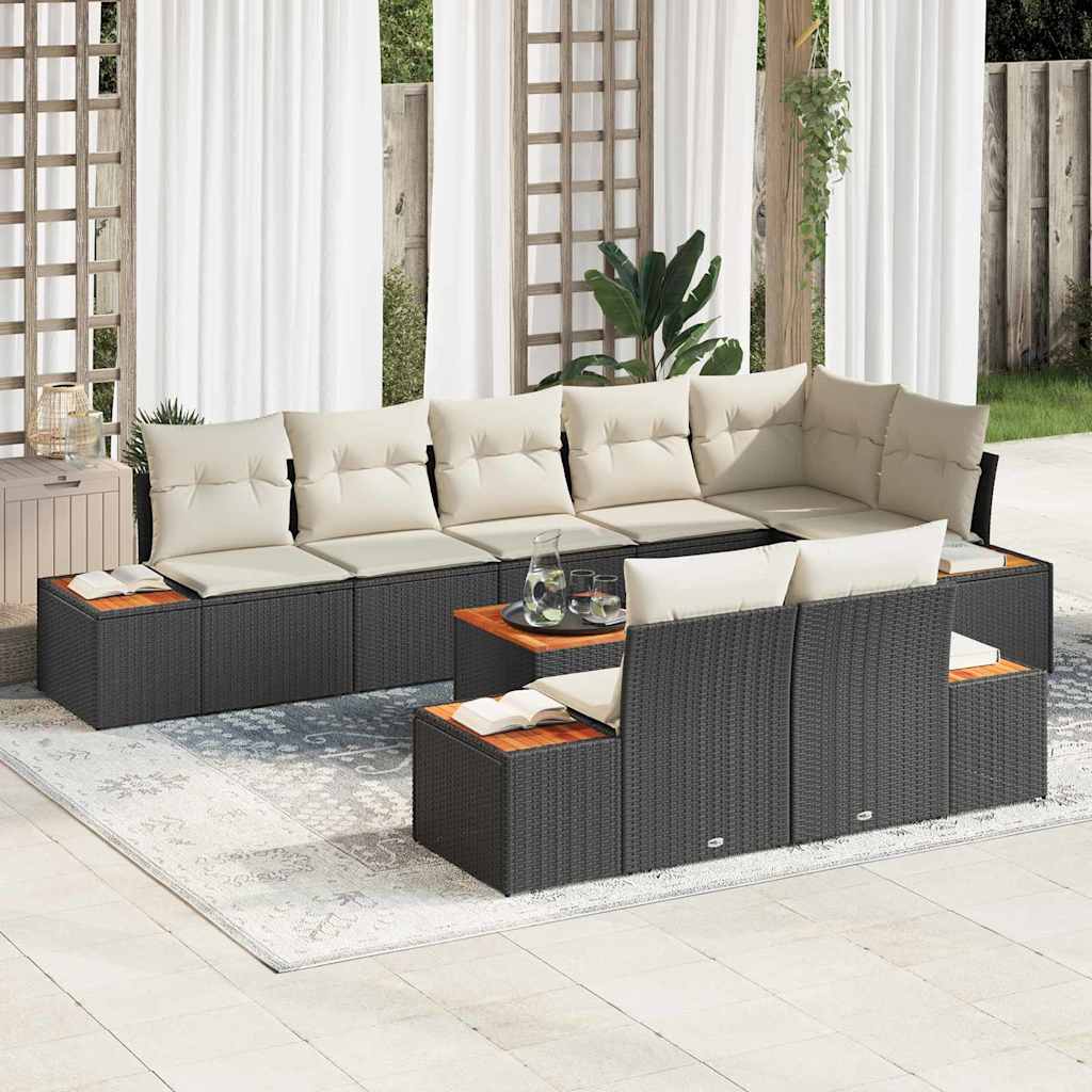 Havesofa Sæt 9 stk. Sort Poly rattan
