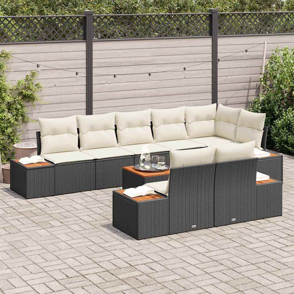 Havesofa Sæt 9 stk. Sort Poly rattan