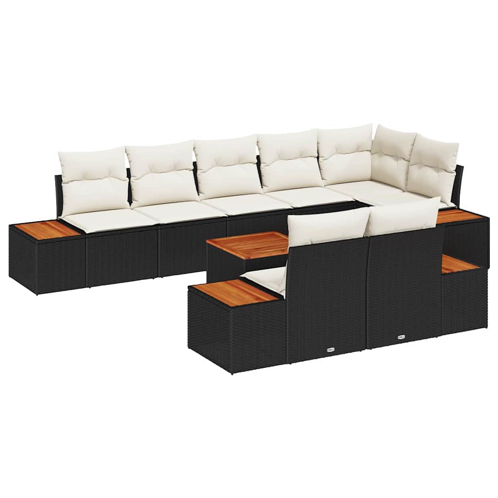 Havesofa Sæt 9 stk. Sort Poly rattan