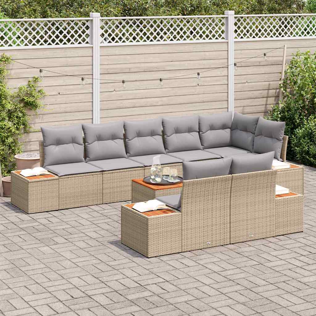 Havesofa Sæt 9 stk. Beige Poly rattan