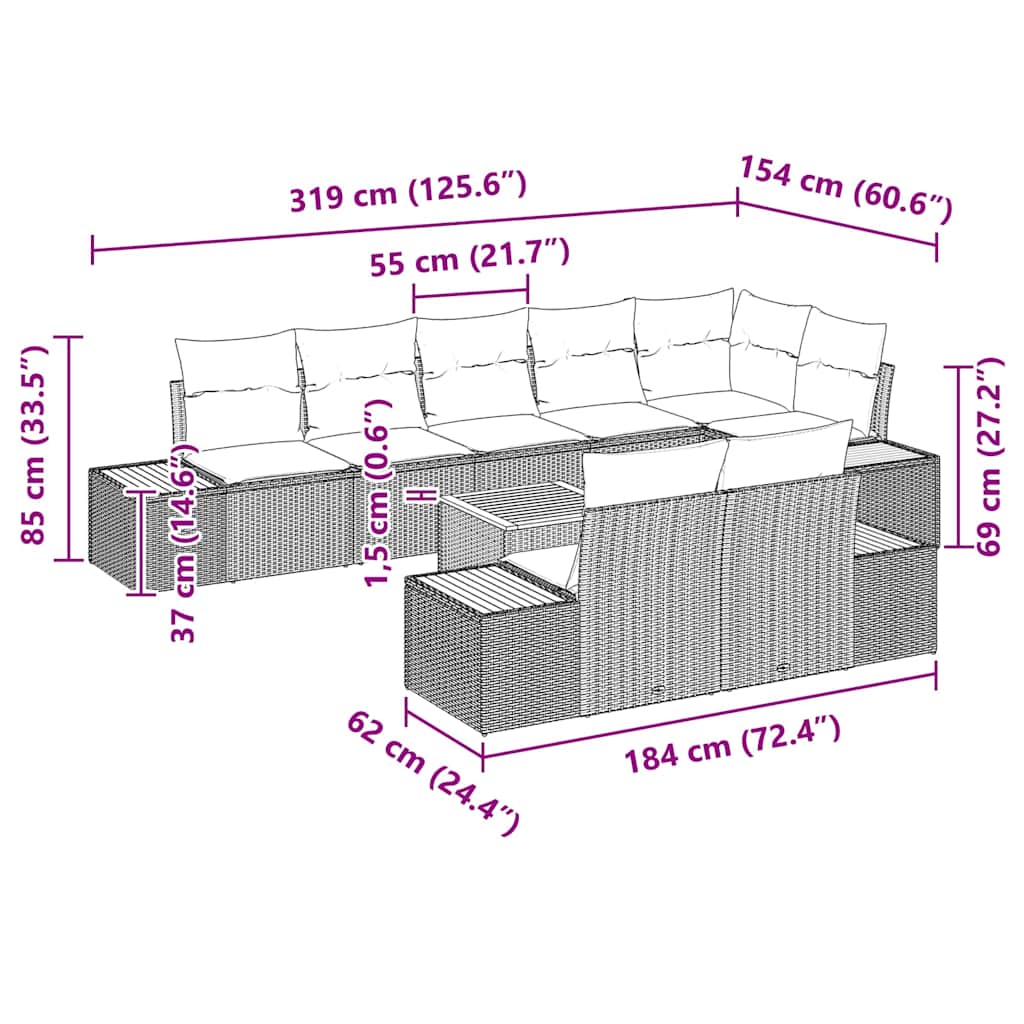 Havesofa Sæt 9 stk. Beige Poly rattan