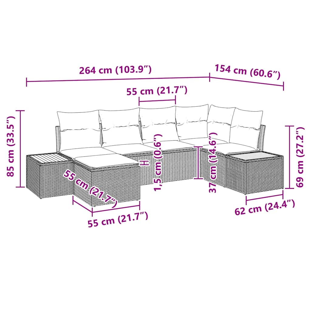 Havesofa Sæt 6 stk. Beige polyrattan