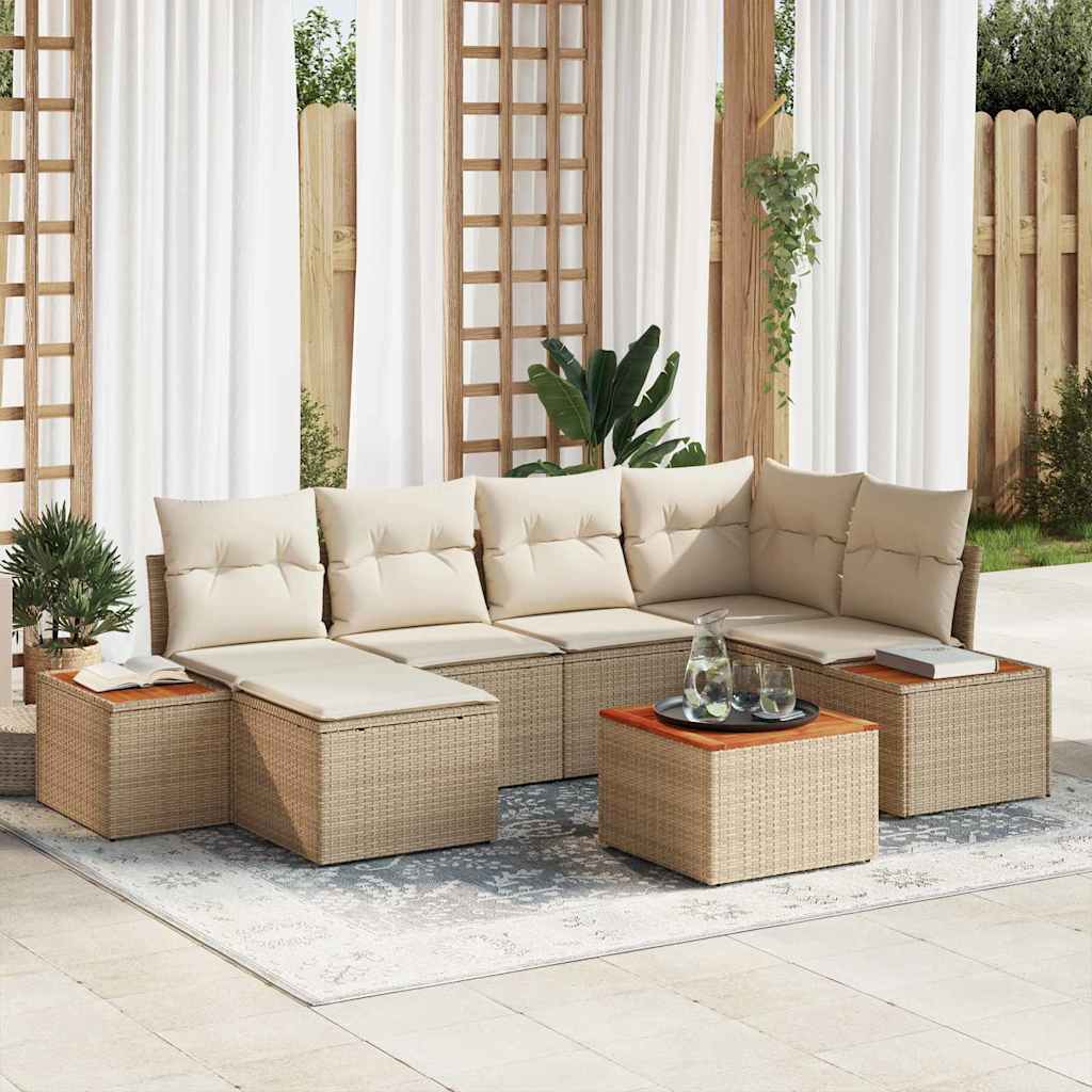 Havesofa Sæt 7 stk. Beige polyrattan