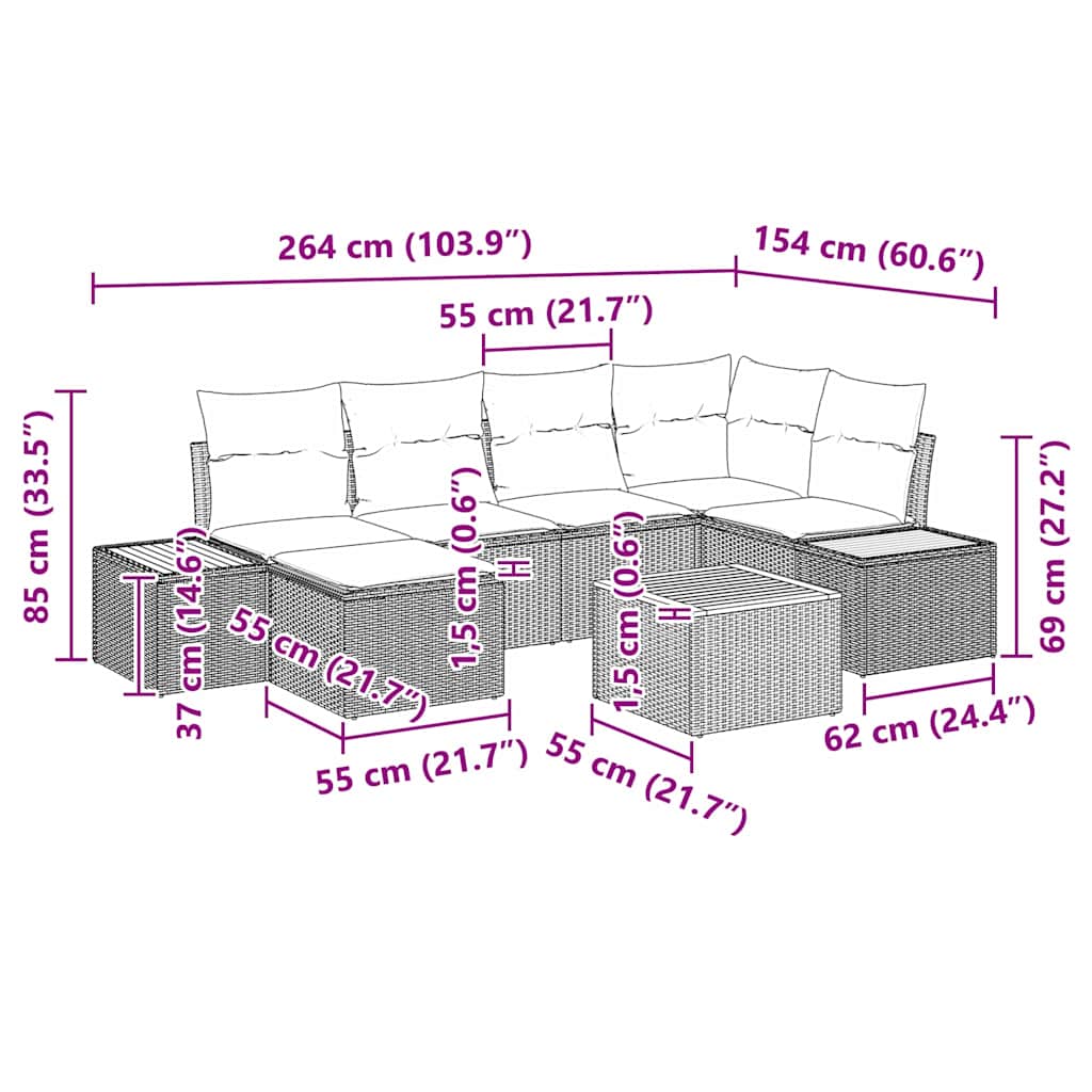 Havesofa Sæt 7 stk. Beige polyrattan