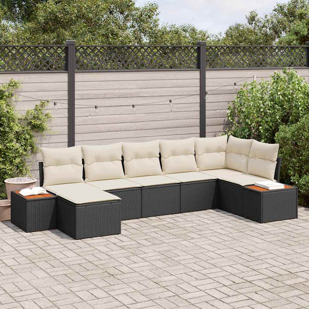 Havesofa Sæt 7 stk. Sort Poly rattan