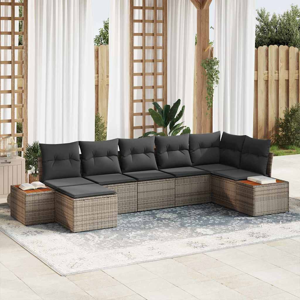 Havesofa Sæt 7 stk. Grå Poly rattan
