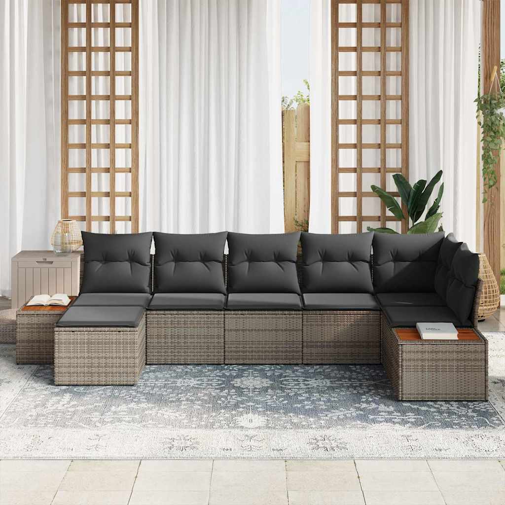 Havesofa Sæt 7 stk. Grå Poly rattan