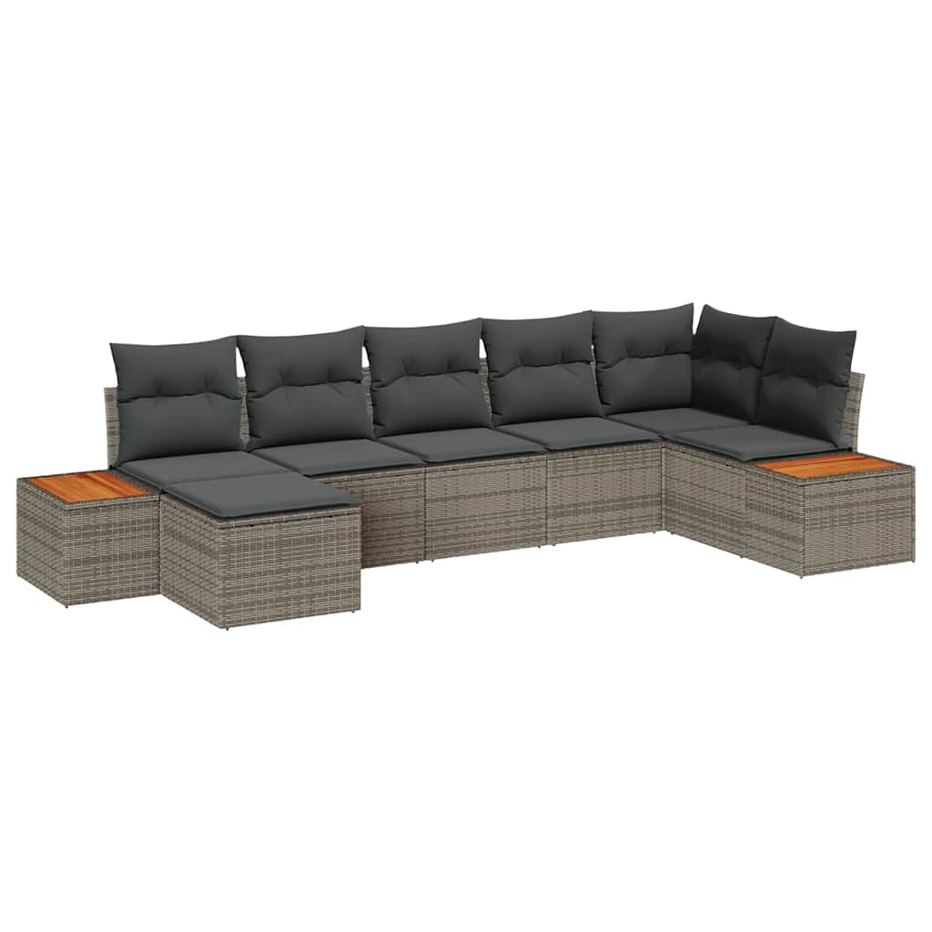 Havesofa Sæt 7 stk. Grå Poly rattan