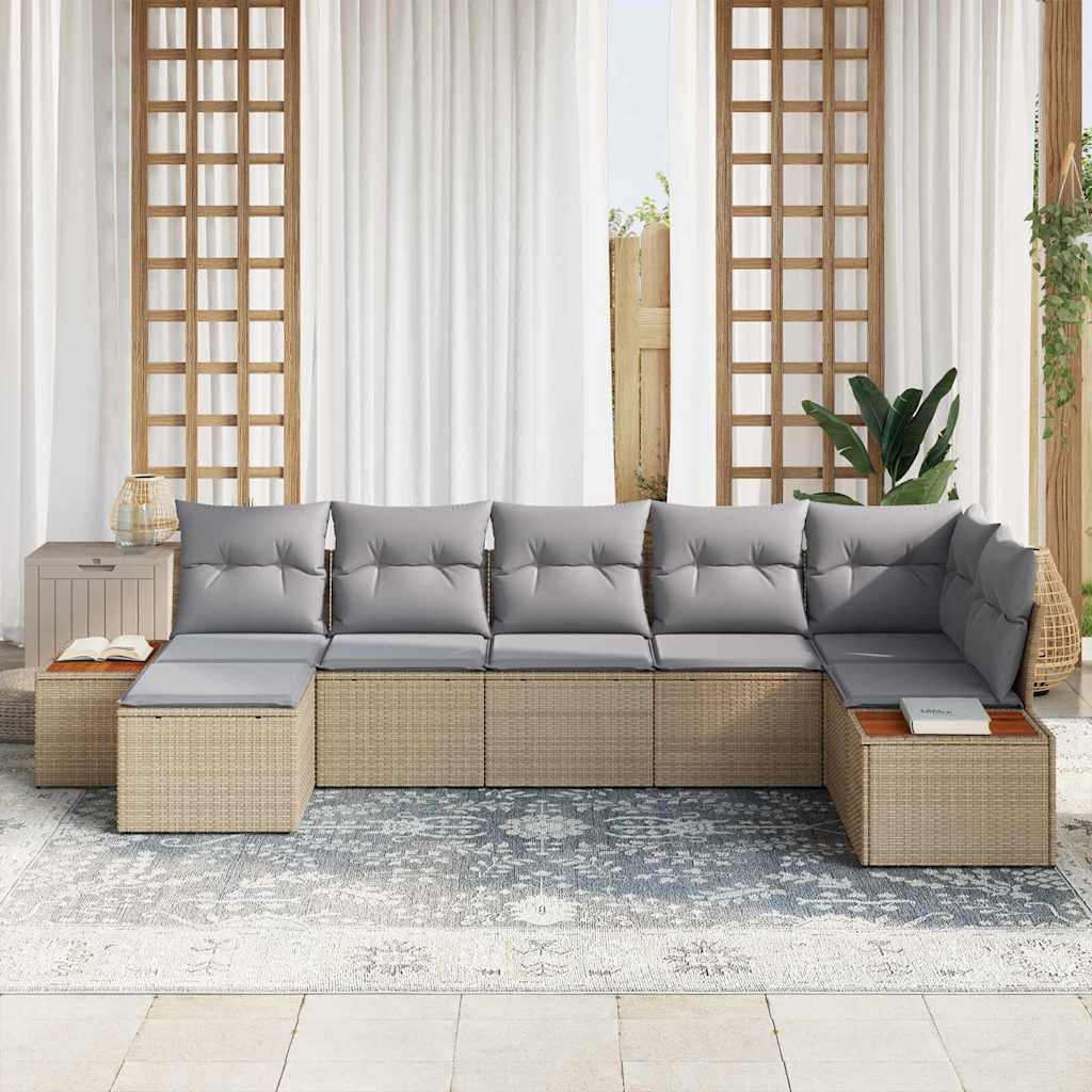 Havesofa Sæt 7 stk. Beige Poly rattan