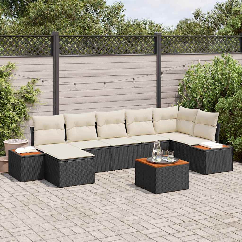 Havesofa Sæt 8 stk. Sort Poly rattan