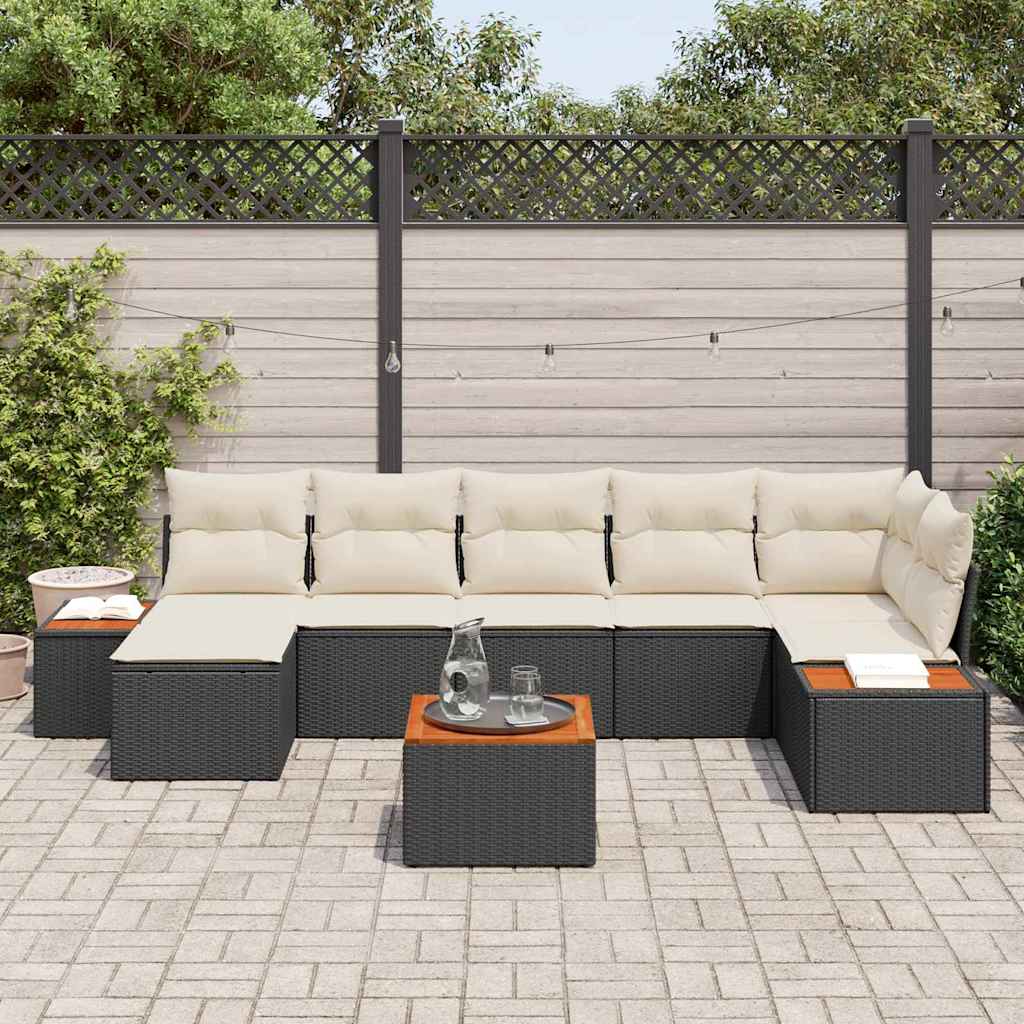 Havesofa Sæt 8 stk. Sort Poly rattan