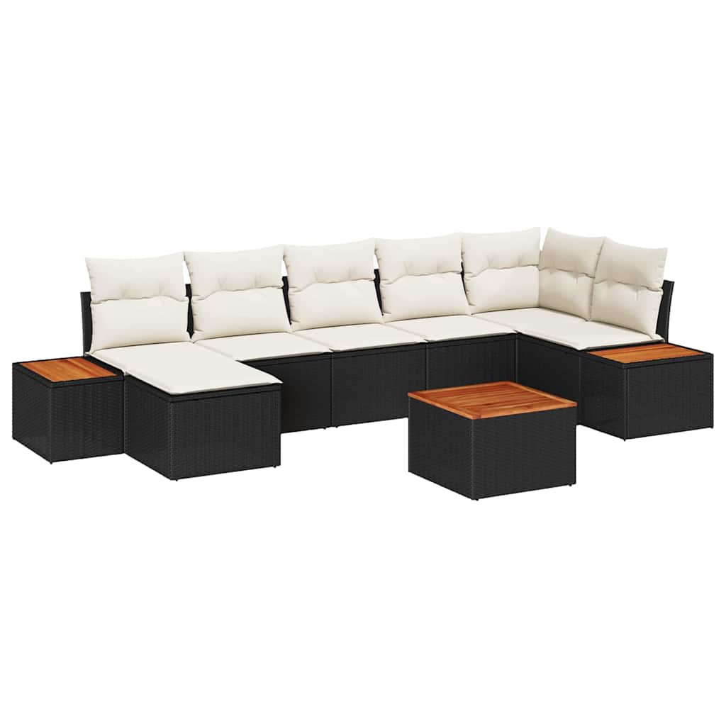 Havesofa Sæt 8 stk. Sort Poly rattan