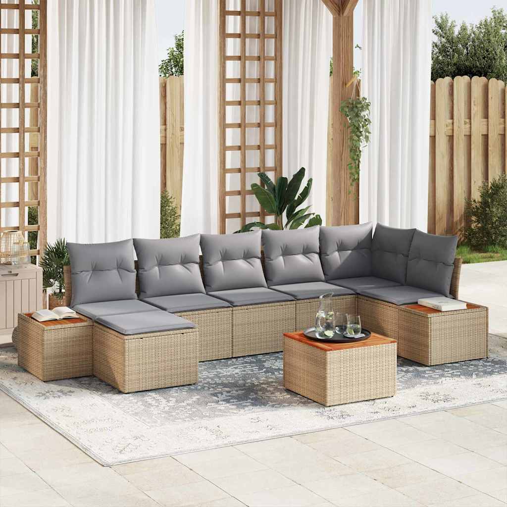 Havesofa Sæt 8 stk. Beige Poly rattan