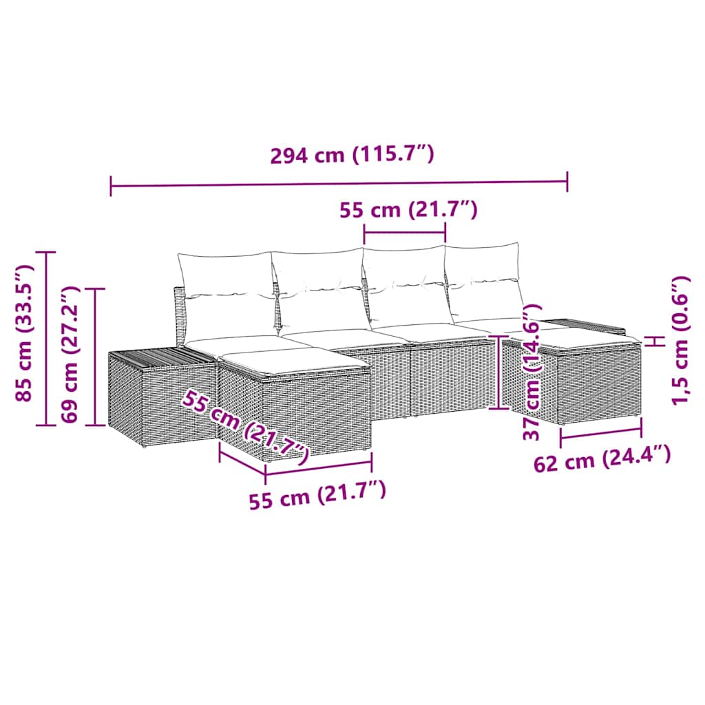 Havesofa Sæt 6 stk. Sort polyrattan