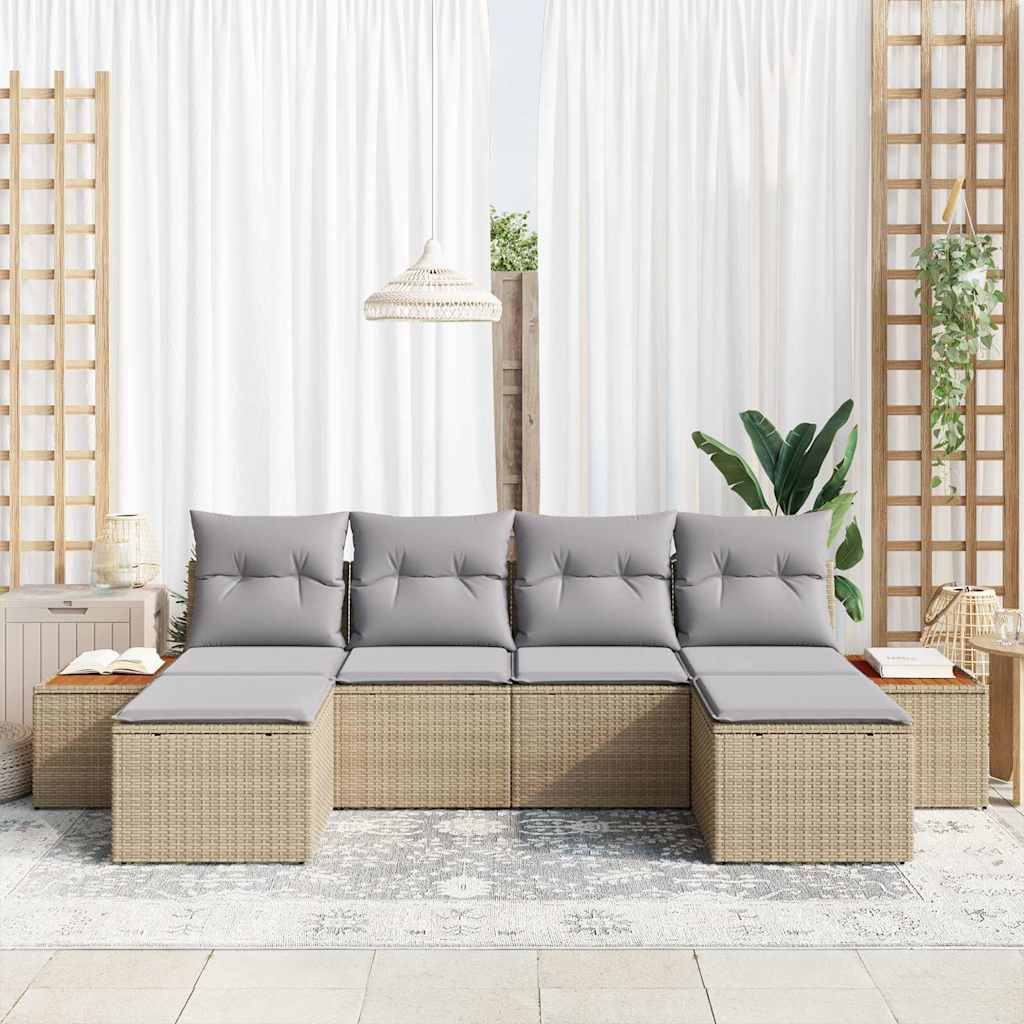 Havesofa Sæt 6 stk. Beige polyrattan