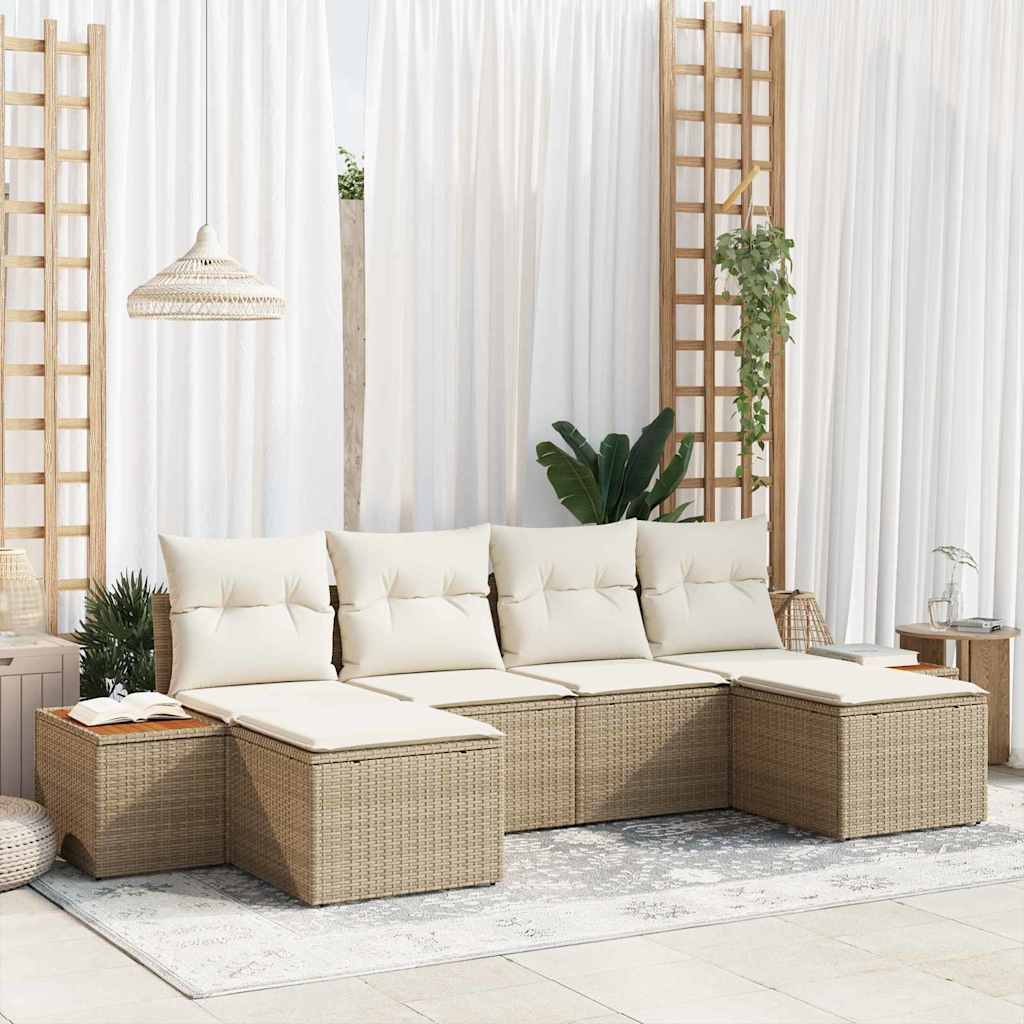 Havesofa Sæt 6 stk. Beige polyrattan