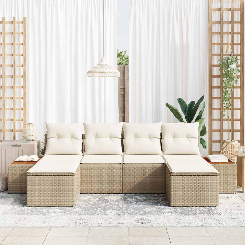 Havesofa Sæt 6 stk. Beige polyrattan