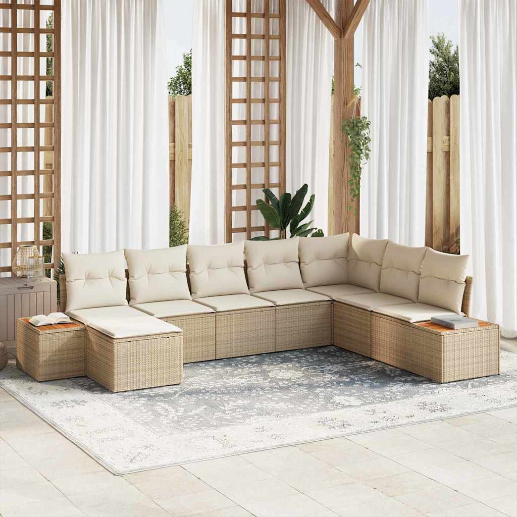 Havesofa Sæt 8 stk. Beige Poly rattan