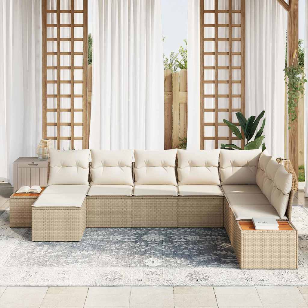 Havesofa Sæt 8 stk. Beige Poly rattan