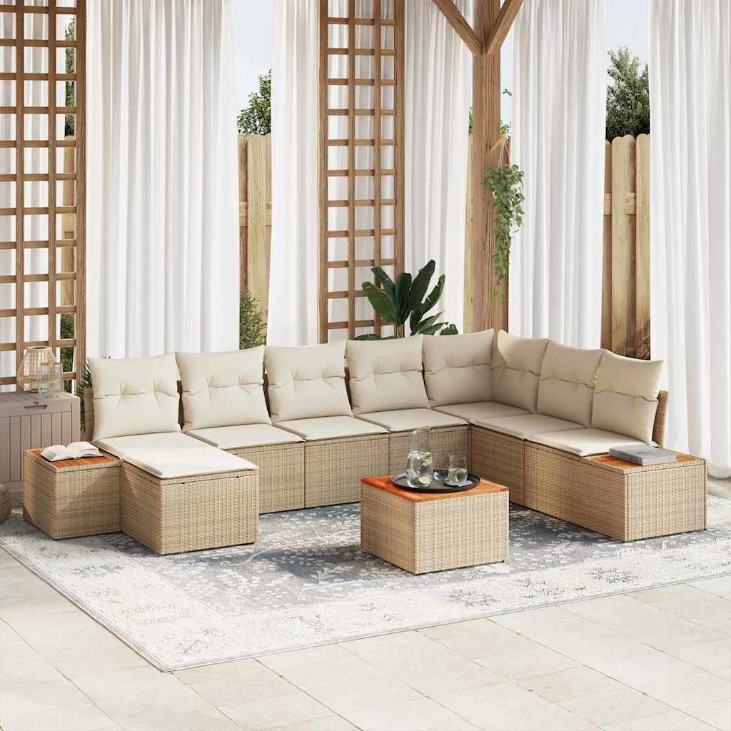 Havesofa Sæt 9 stk. Beige Poly rattan
