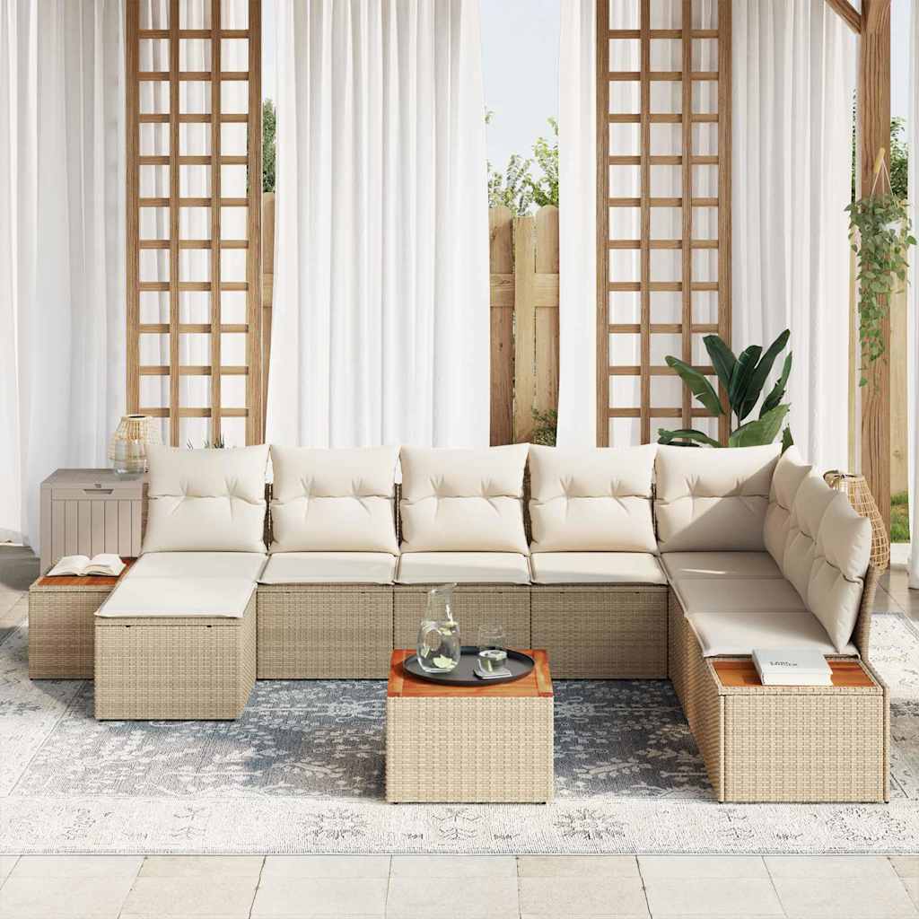 Havesofa Sæt 9 stk. Beige Poly rattan